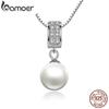 Bamoer 925 Sterling Silver Simulated Pearl Pendant Necklace Long Chain Necklace Jewelry