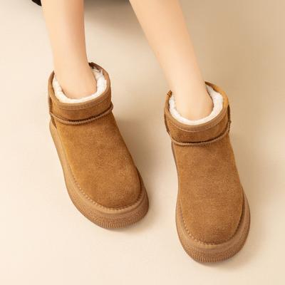 Женские кожаные зимние ботинки на платформе, новые осенне-зимние теплые короткие ботинки Мартин, утепленные и утолщенные теплые хлопковые ботинки