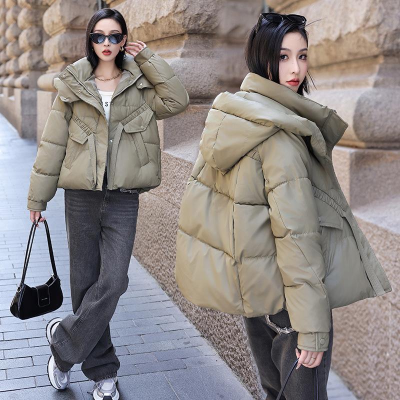 Новая овчина корейская версия с капюшоном короткая пуховая хлопковая одежда женская утолщенная модная повседневная свободная куртка