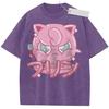 T Shirt Sports T Shirt Short Sleeve T Shirt Rose Red Unisex Pure Cotton Washed Vintage Pokemon Jigglypuff Anime Print