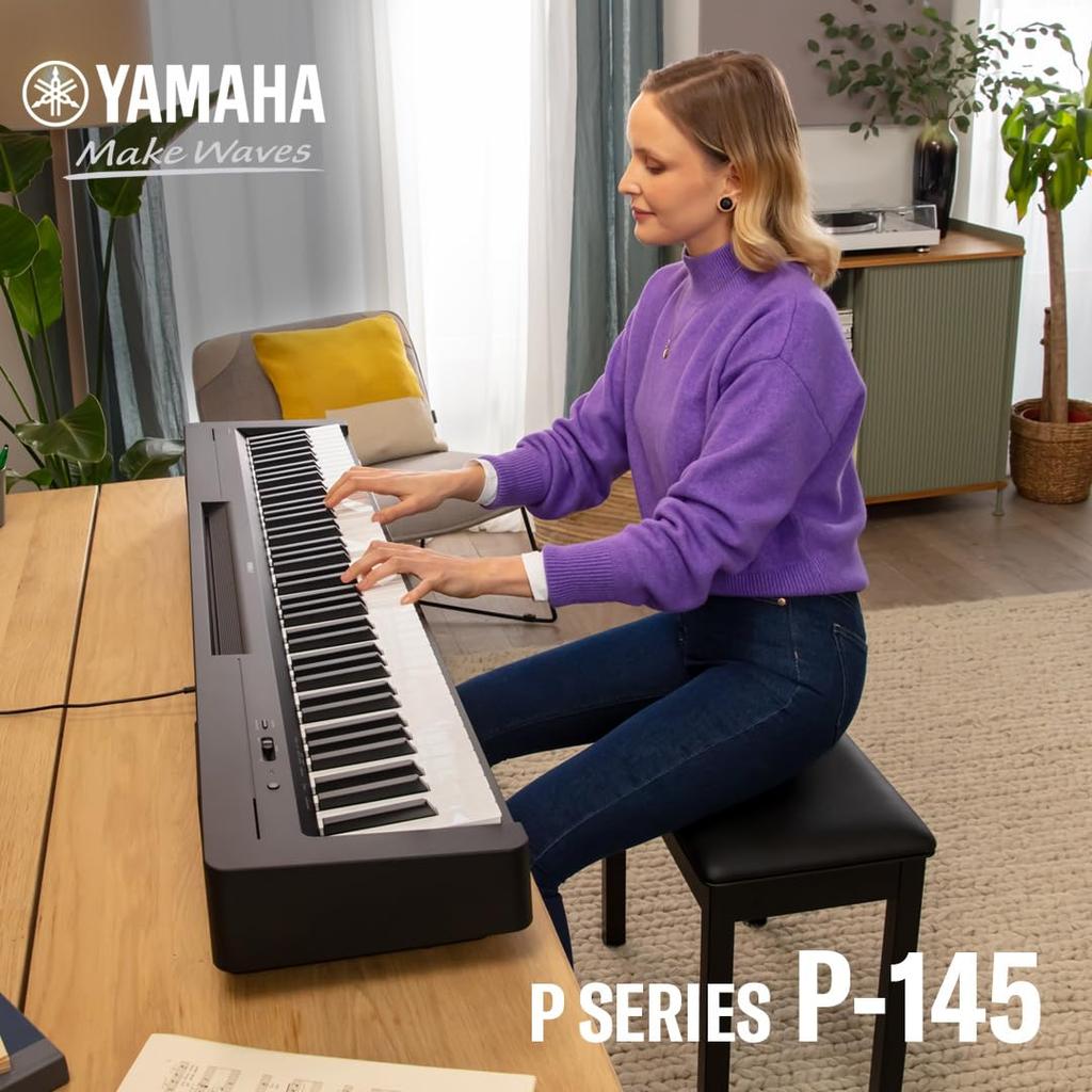 YAMAHA Electronic Piano P Series 88 Keyboard Authentic Touch Feel Compact Portable App Black P-145B