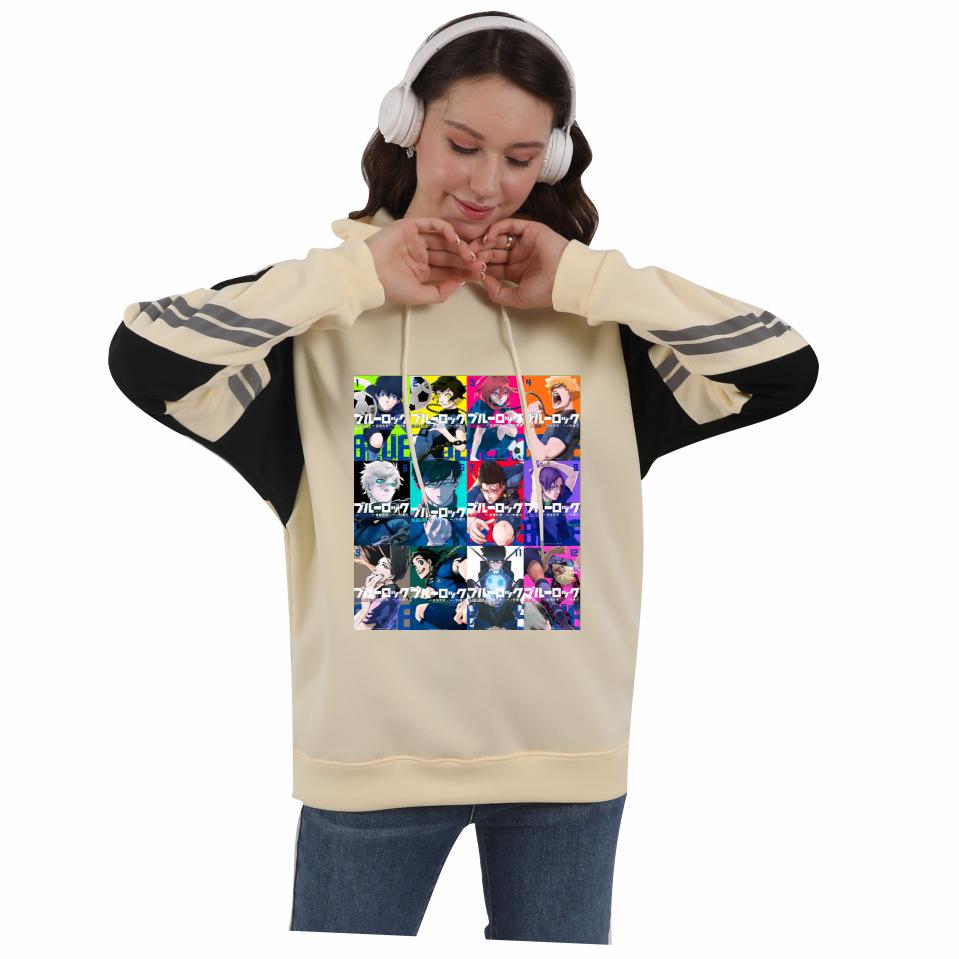 Blue Lock Anime Color Block Hoodie with Fleece for Men and Women - Autumn/Winter