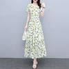 Women's Floral Print Maxi Dress Summer V Neck Short Sleeve Long Dress Casual Swing A-line Beach Sundress