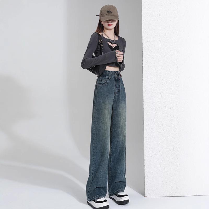 2025 Trendy Slimming High Waist Wide Leg Jeans for Women - Petite Fit, Straight Cut, Loose Pants