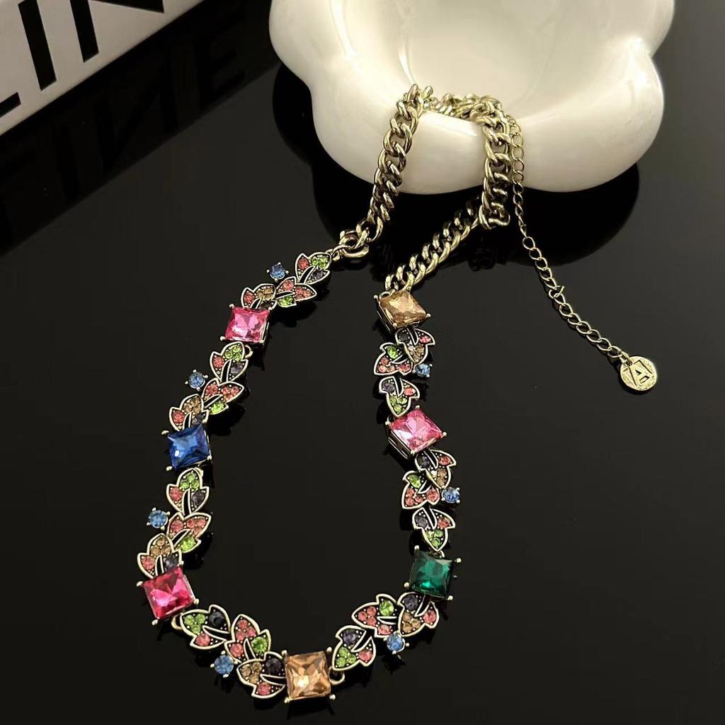 Винтажное винтажное ожерелье с инкрустацией из цветных драгоценных камней в стиле тяжелой промышленности для женщин, преувеличенная индивидуальность, атмосферные серьги, ожерелье, цепочка для свитера