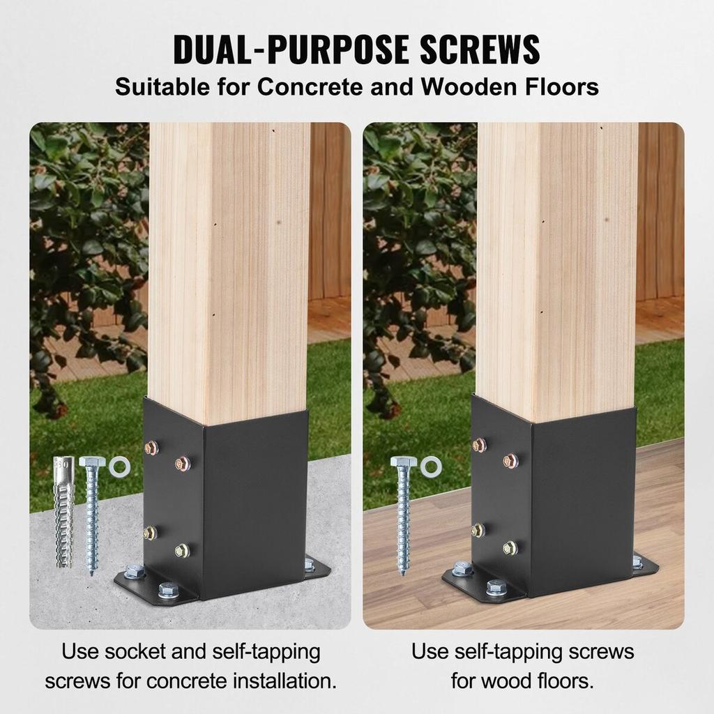4x4 Post Base 10 Pcs, Inner Size 3.6x3.6 Post Base Brackets, Heavy Duty Powder-Coated Post Anchor Matte Black Wood Post Brackets for Pavilion Deck