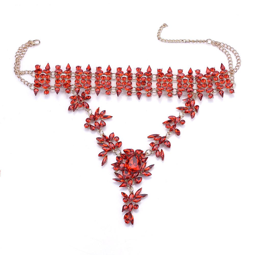 Full Rhinestone Water Drop Pendant Necklace, Exaggerated Collarbone Chain Clothing Accessory For Women