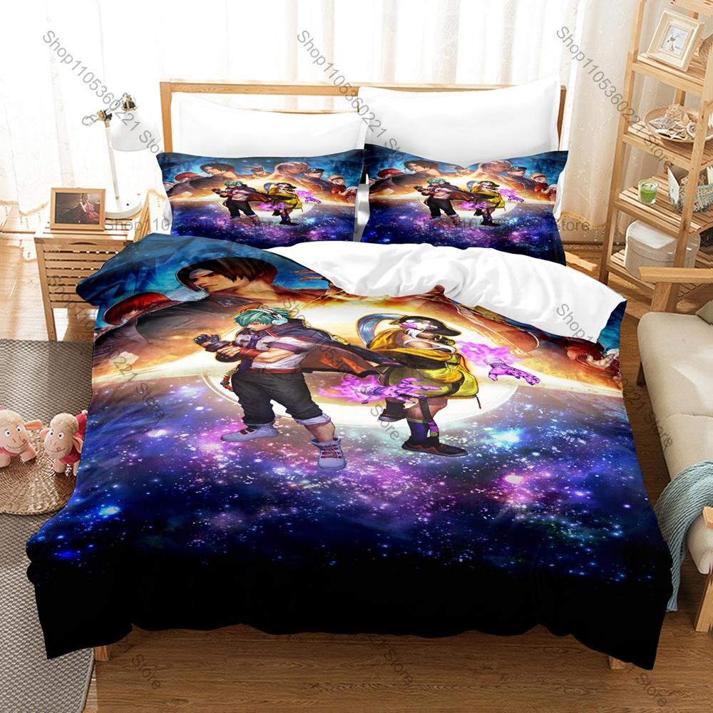 Printed The King Of Fighters Anime Bedding Kit 3PCS Duvet Cover & 2 Pillow Covers Breathable Soft Bed Linens Game Room Ornament