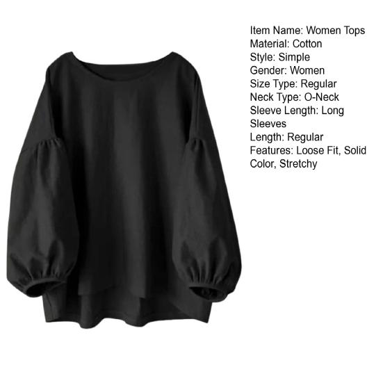 Женские топы с круглым вырезом, пышные, с длинным рукавом, однотонные, свободные, повседневные, блузки, универсальная повседневная одежда