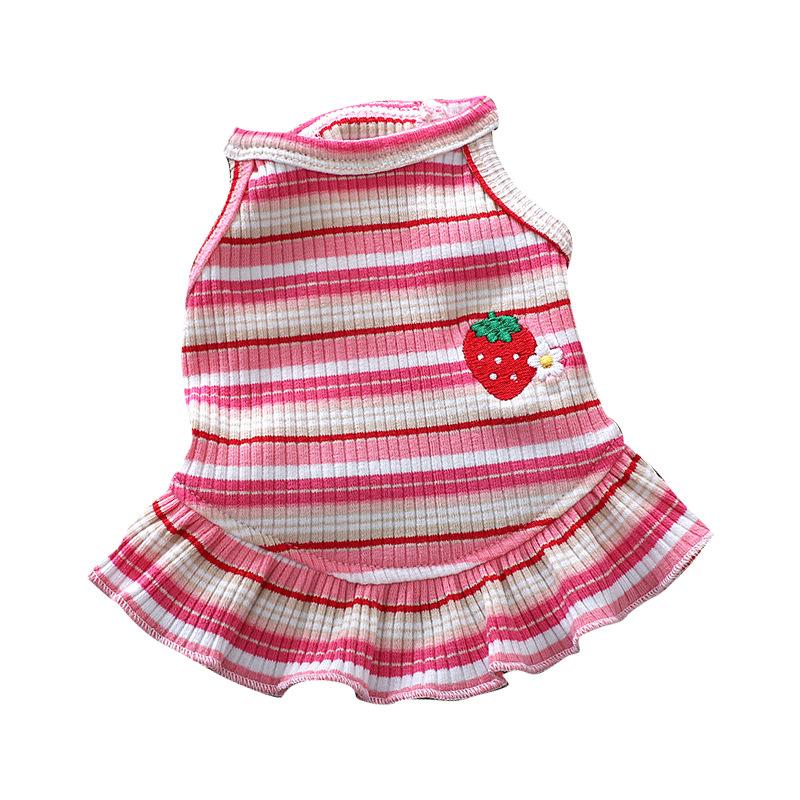 Dog clothes summer thin teddy new strawberry suspender summer than bear puppy bipeg