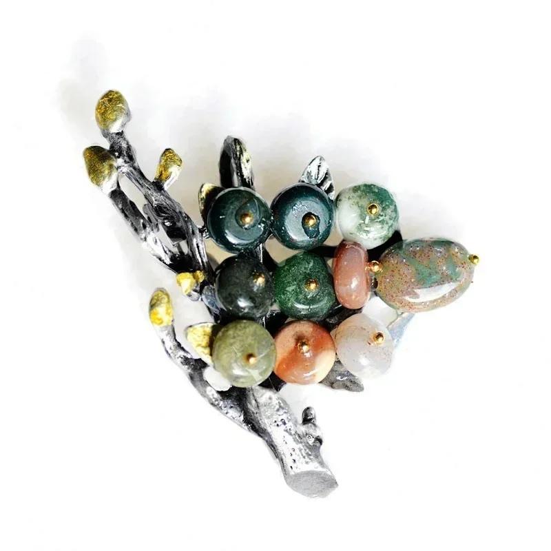 Элегантная цветочная брошь с натуральным камнем и металлом для официальных мероприятий