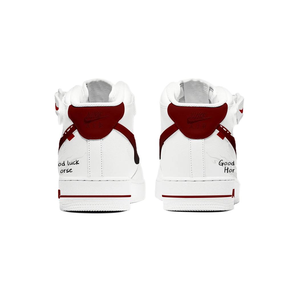 Nike Air Force 1 Red Luck Swift Horse Slip Resistant Slip Resistant Mid top Skateboard Shoes Men's White Red CW2289-111(Team1868-)