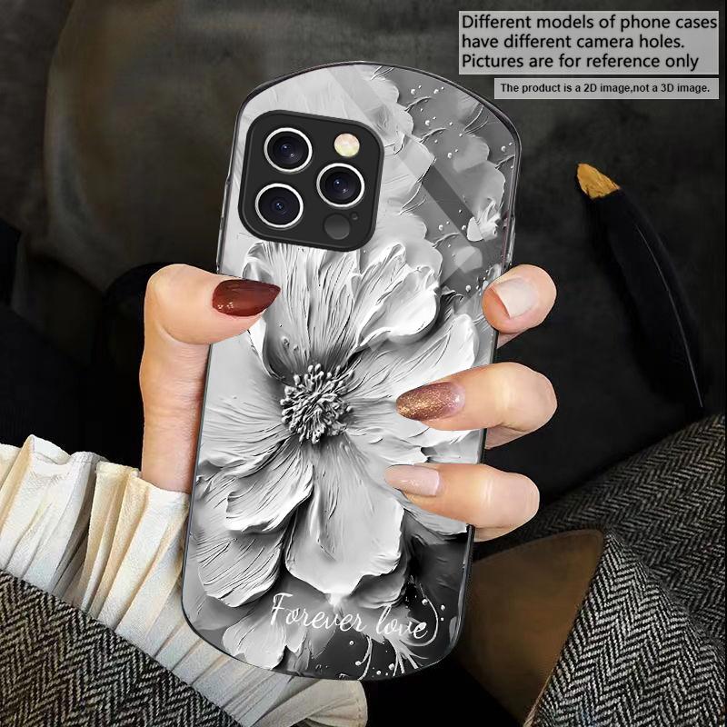 Растения в масляной живописи Для iPhone 16 15 14 Pro 13 Plus 12 mini 11 13Pro Max XR X S 7 8 6 Эллиптический закаленный стеклянный чехол для телефона