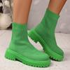 Bright Green Knitted Ankle Boots for Women 2025 Autumn Winter Non Slip Platform Booties Woman Casual Short Botas Shoes Mujer 42