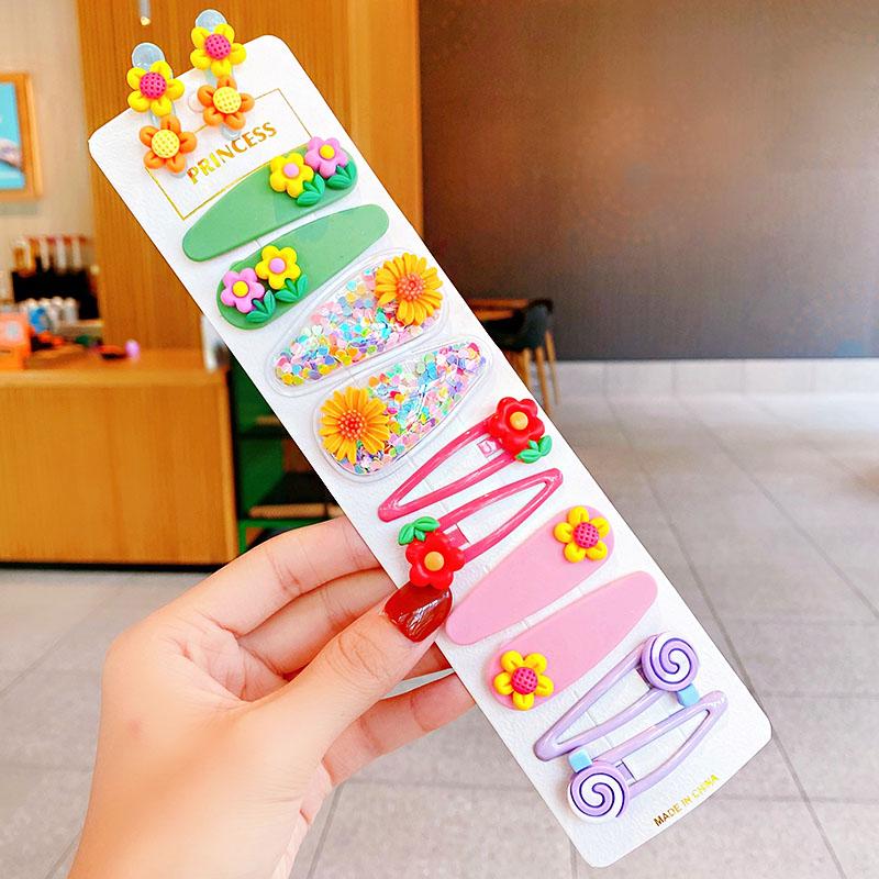 12 шт./набор Новые милые красочные мультяшные заколки для волос в виде цветков для девочек, детские прелестные заколки-автоматы, модные аксессуары для волос