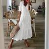 Summer White Dress for Women Casual Hollow Crochet Bohemian Loose Beach Long Dress Ladies Holiday Ruffles Dress