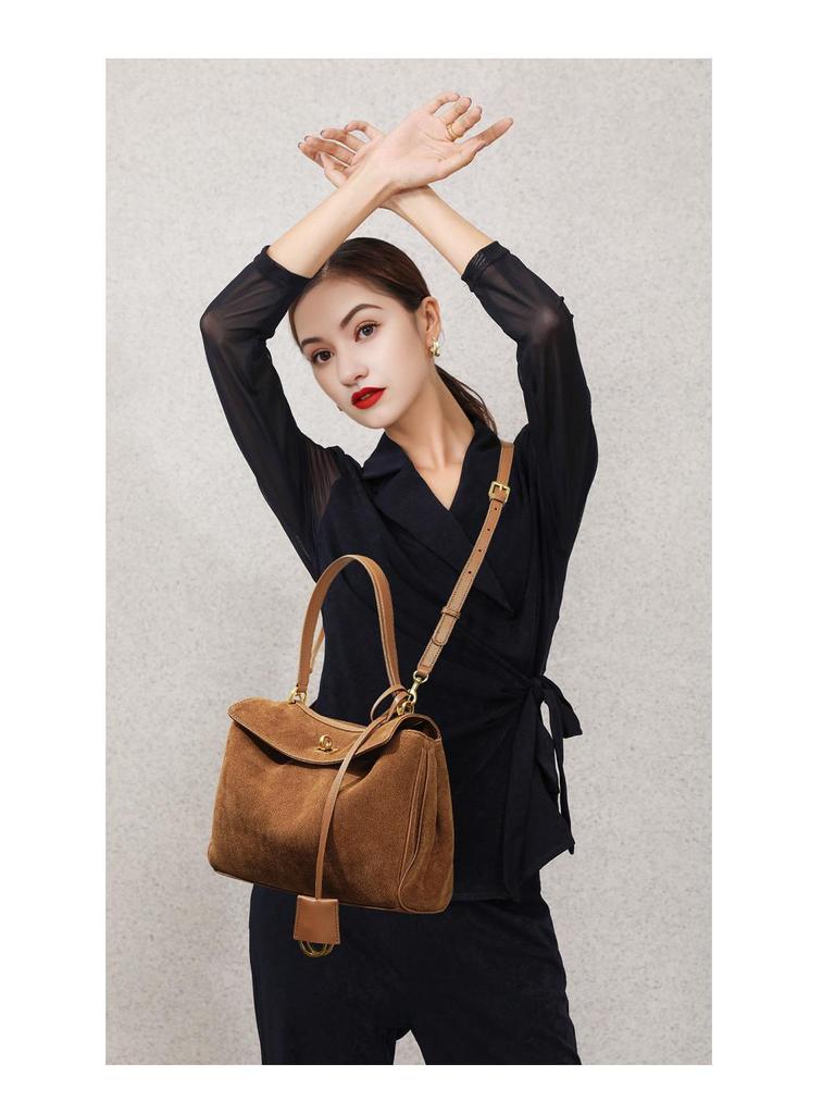 Женская замшевая сумка-тоут под мышку Rodeo: Премиальная сумка для поездок на работу с высококлассным дизайном и большой вместимостью.