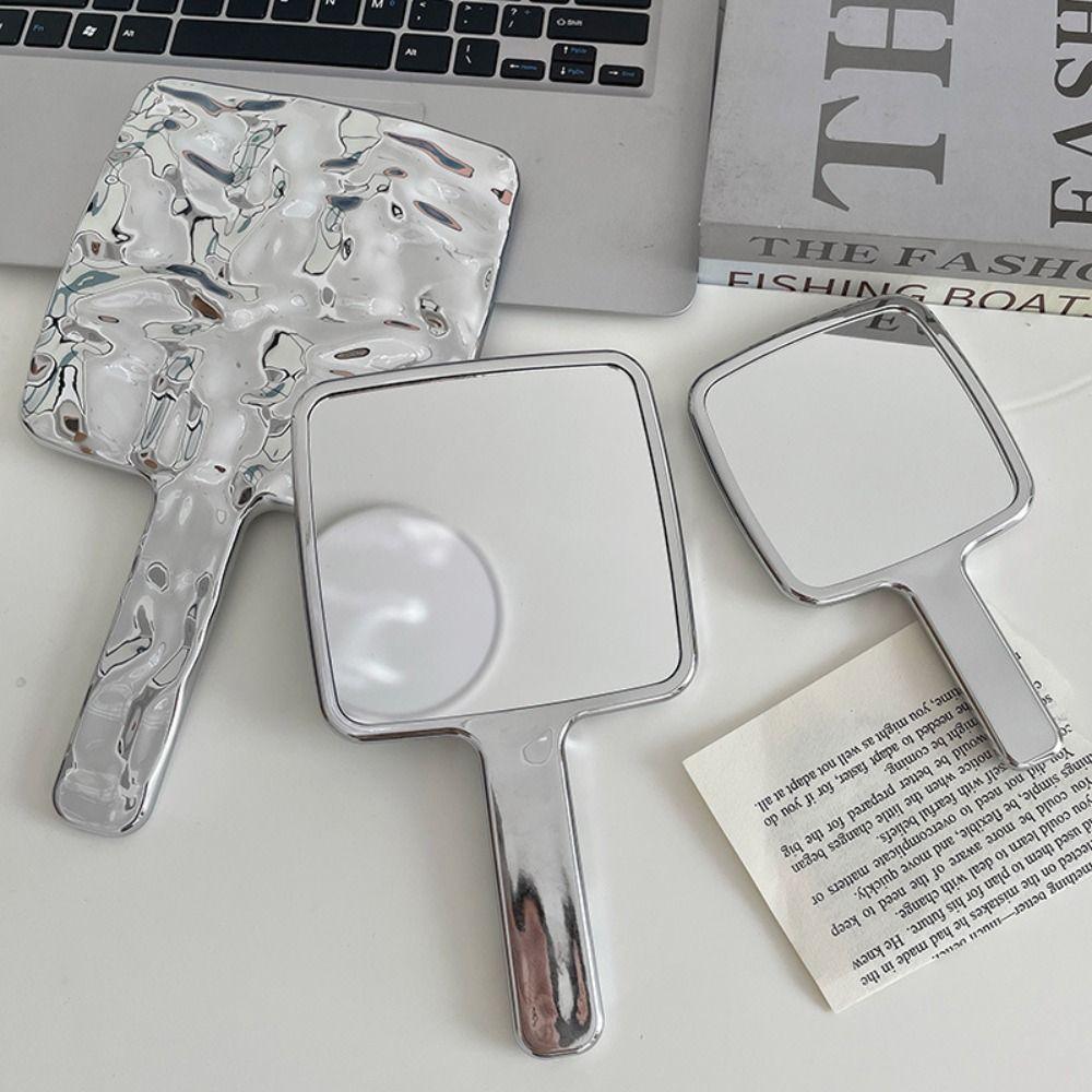 Round Hand Ripple Dressing Mirror Portable Small Make Up Mirror 2024 Handle Makeup Mirrors