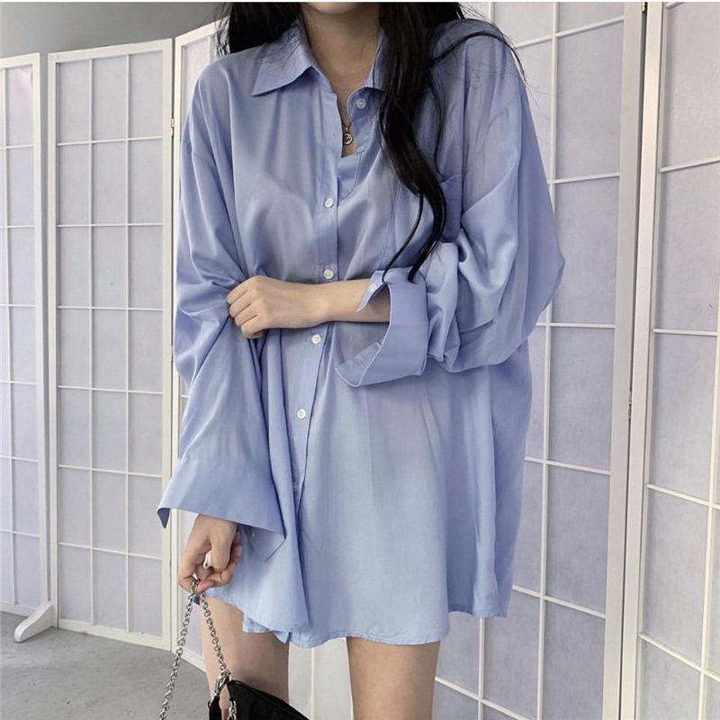 Thin Sunscreen Shirt Breathable Draping Medium Long Sleeve Top Summer Solid Casual Loose Fitting Blouse Wholesale