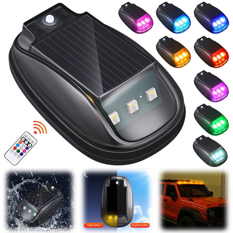 Solar-Power Car Roof Light with RC Wireless Flashing Lights Solar Powered Strobe Pilot Light for Pickup Trucks SUV Motorcycles