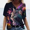 Fashionable Women's T-Shirts Cute Kitten 3D Print Girl Summer Harajuku Loose Casual Clothing Kawaii V-Neck Short Sleeve T-Shirts