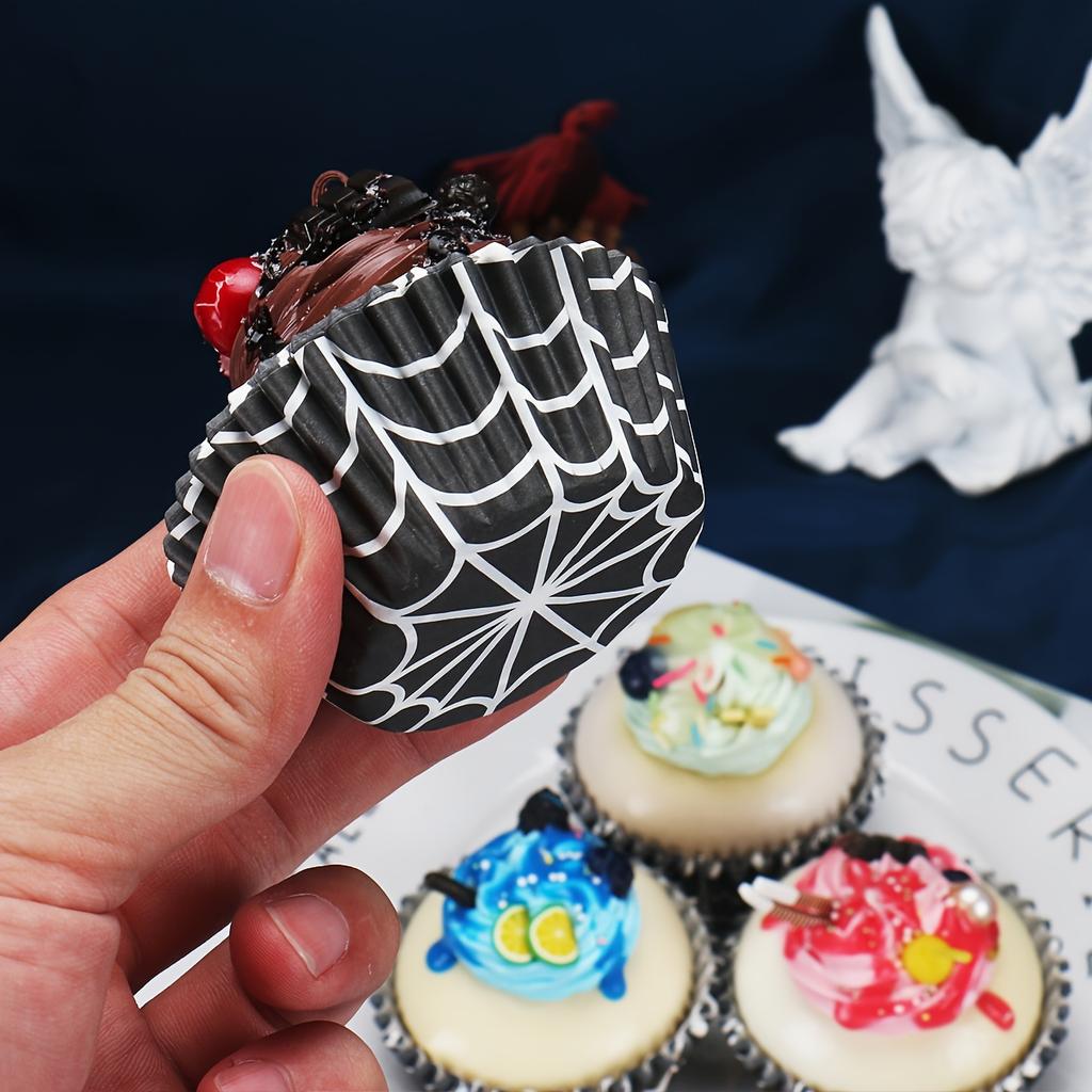 50/100/300 Pcs Halloween Spider Web Cupcake Liners, Greaseproof Paper Baking Cups for Birthday and Home Party Desserts