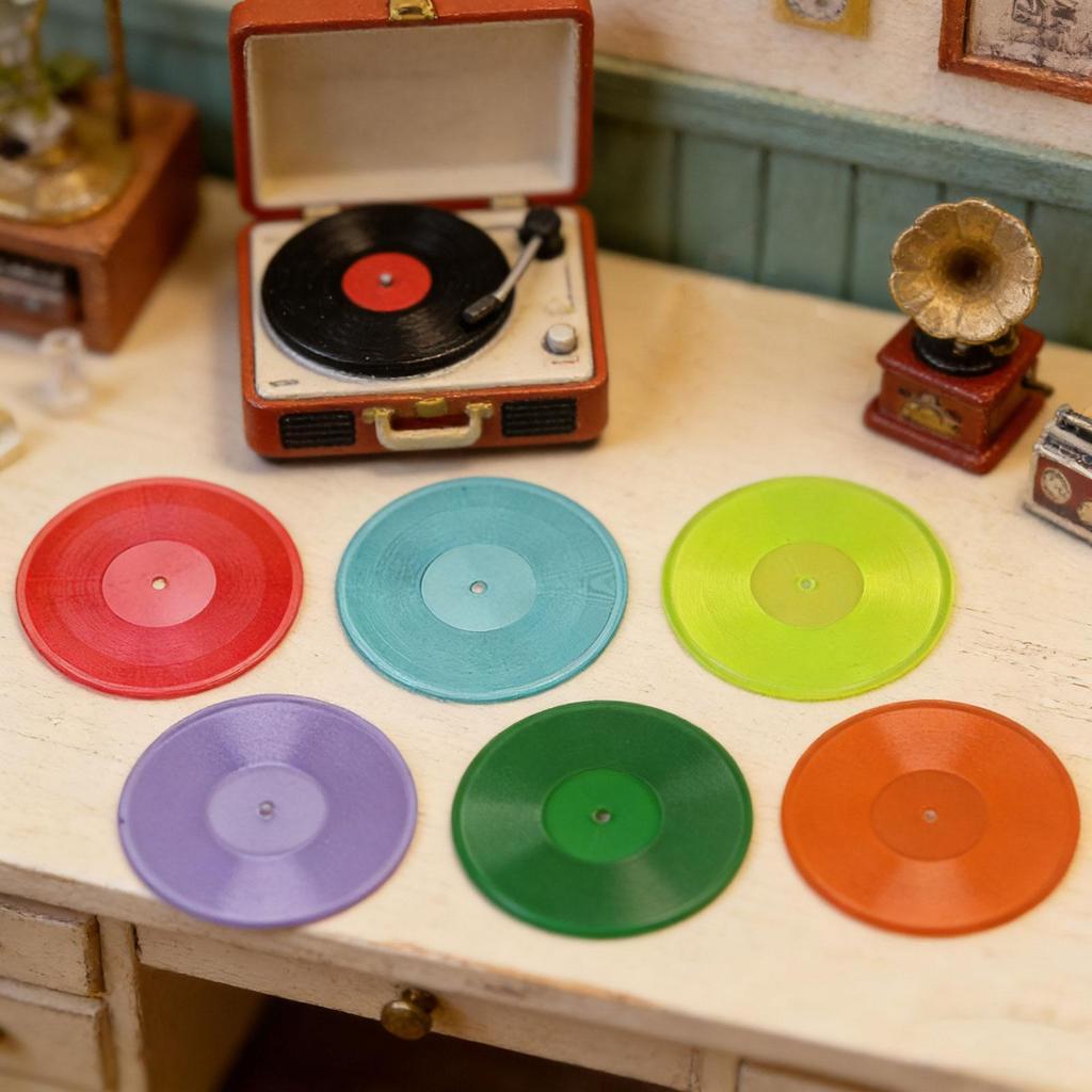 6x 1/6 Miniature Vinyl Records Model Music Accessories Toy Photo Prop Tiny Music Room Furniture Model Decoration for Bedroom