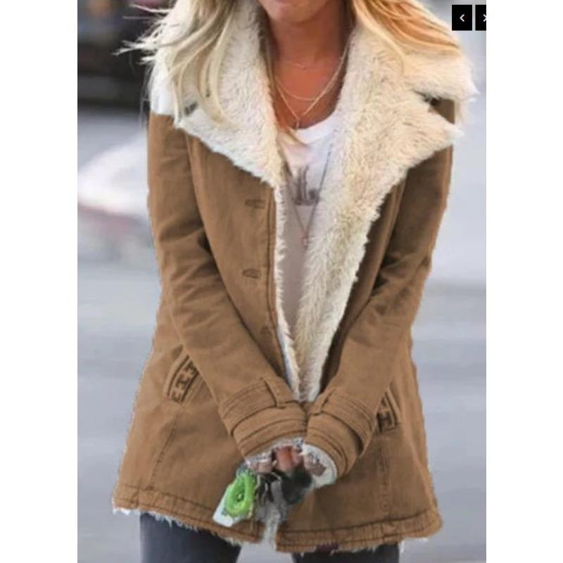 Winter Solid Color Plush Lapel Mid Length Solid Color Women's Long Sleeved Jacket