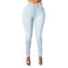 Women Solid Color Skinny Fit Washed Jeans High Waist Zipper Button Fly Pockets Denim Pencil Trousers Streetwear