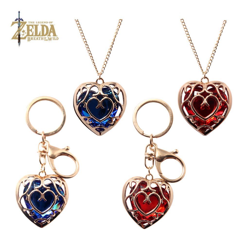 Link Skyward Sword Red Heart Necklace Heart Containers Crystal Hearts Stones Pendant Necklace for Women Men Jewelry