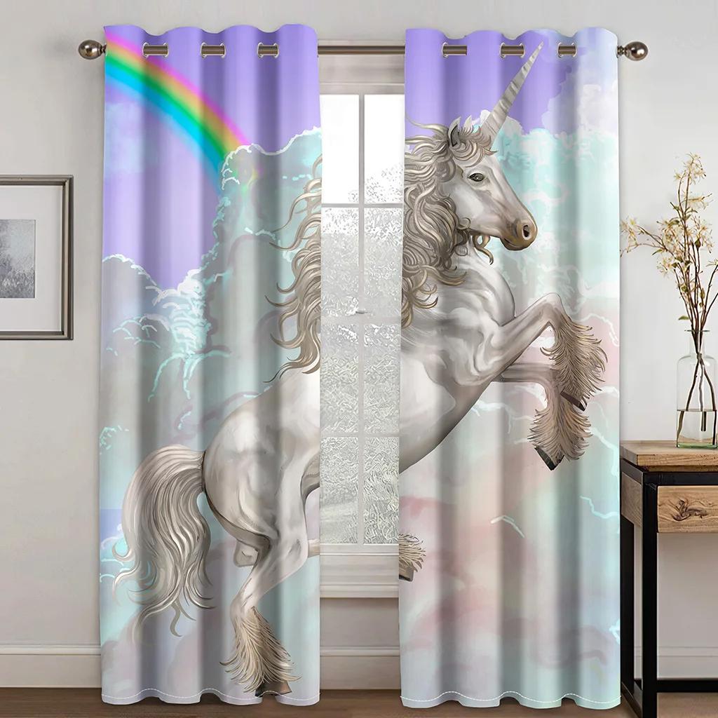 Милые шторы с изображением единорога для спальни и гостиной в разных милых стилях, высокая затемняющая драпировка, новый модный узор