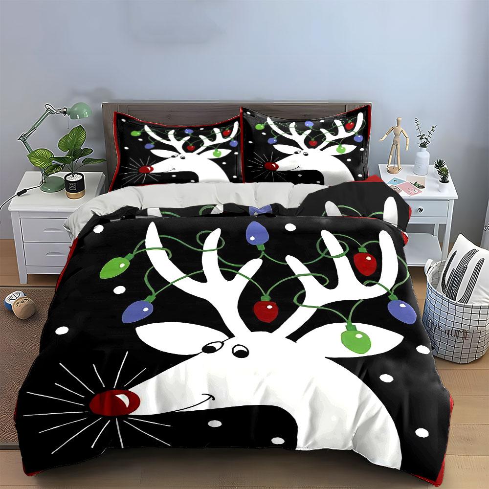 Christmas Reindeer with Lights Bedding Duvet Cover Set Duvet Cover Pillowcases (1*Duvet Cover 2*Pillowcases, without duvet insert)