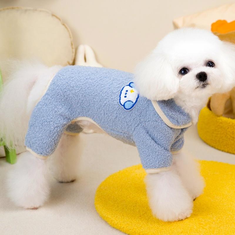 Dog clothes winter with pull ring four-legged fleece jacket teddy bear small dog pet autumn and winter clothing thickened thermal clothing
