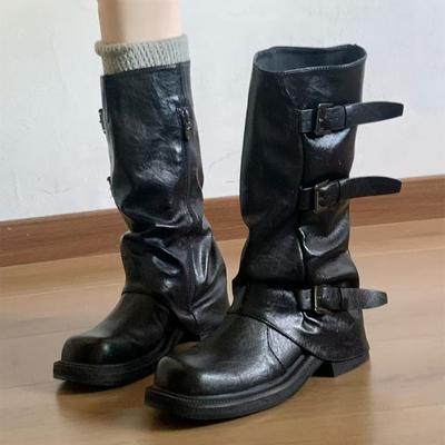 Модные женские ботинки до середины икры на весну-осень 2025, дизайнерский новый стиль, крутые уличные ботинки для девушки, повседневные ботинки с круглым носком, однотонные короткие ботинки