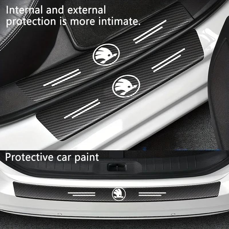 9PCS Car Door Sills Guards Stickers Film Anti Scratch Carbon Fiber Protector Scuff Pedal Cover Auto Accessories