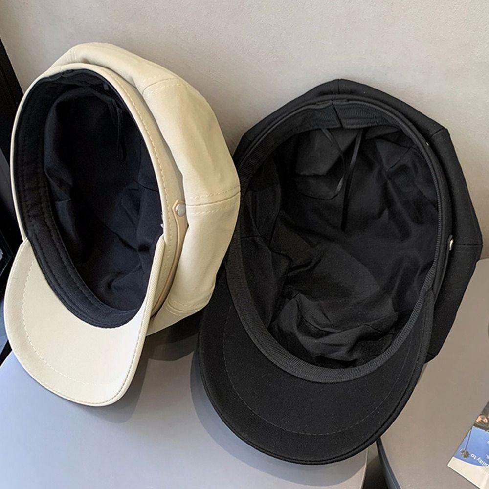 Восьмиугольная шляпа в корейском стиле с кожаной пряжкой, повседневная черная шляпа-берет для уличной одежды