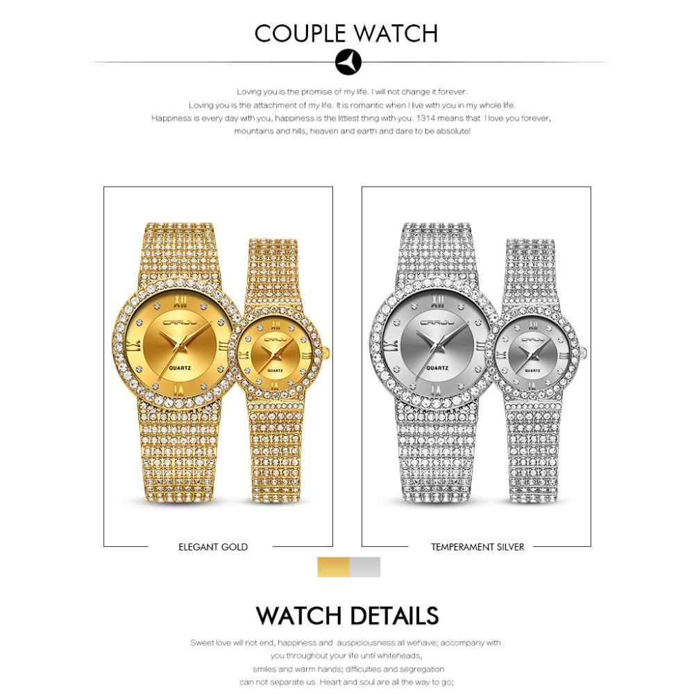 CRRJU New Men's and Women's Couple Watches Women's Watches Women's Gold Diamond-studded Watches Full of Stars and Diamonds