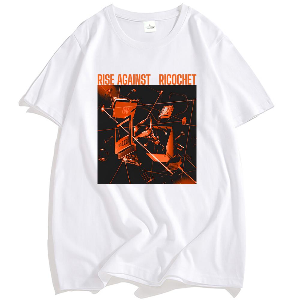 Футболка с обложкой альбома Ricochet RISE AGAINST Футболки рок-группы Повседневная футболка с коротким рукавом для мужчин Унисекс Хип-хоп Уличная одежда Мужские футболки