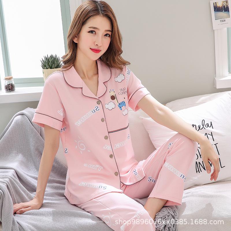 Женский пижамный комплект из 100% хлопка с короткими рукавами - летняя домашняя одежда для людей среднего и пожилого возраста