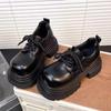 Muffin Platform Big Head JK Small Leather Shoes Women's 2024 New Small Derby Shoes British Style Lace-up Loafers