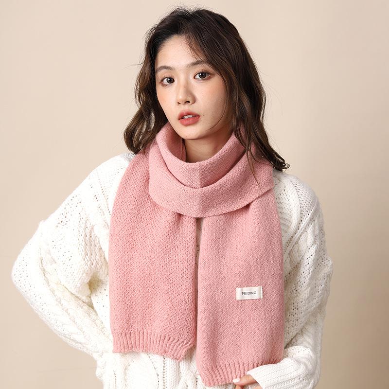 Classic Solid Color Long Label Knitted Yarn Scarf For Women'S Autumn And Winter Korean Style Versatile Warm And Thick Student Scarf For Couples