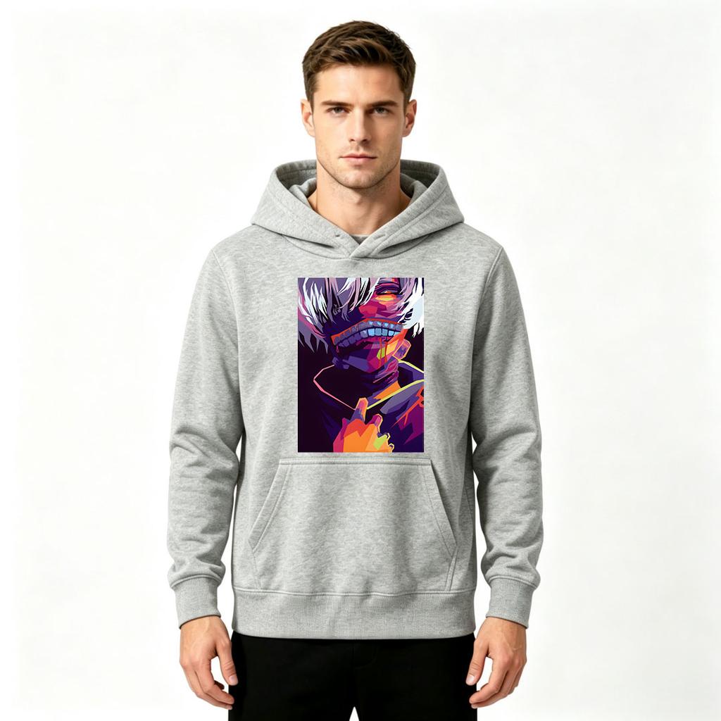 Men's Anime Printed Pullover Hoodie Casual Long Sleeve Streetwear Sweatshirt for Adults