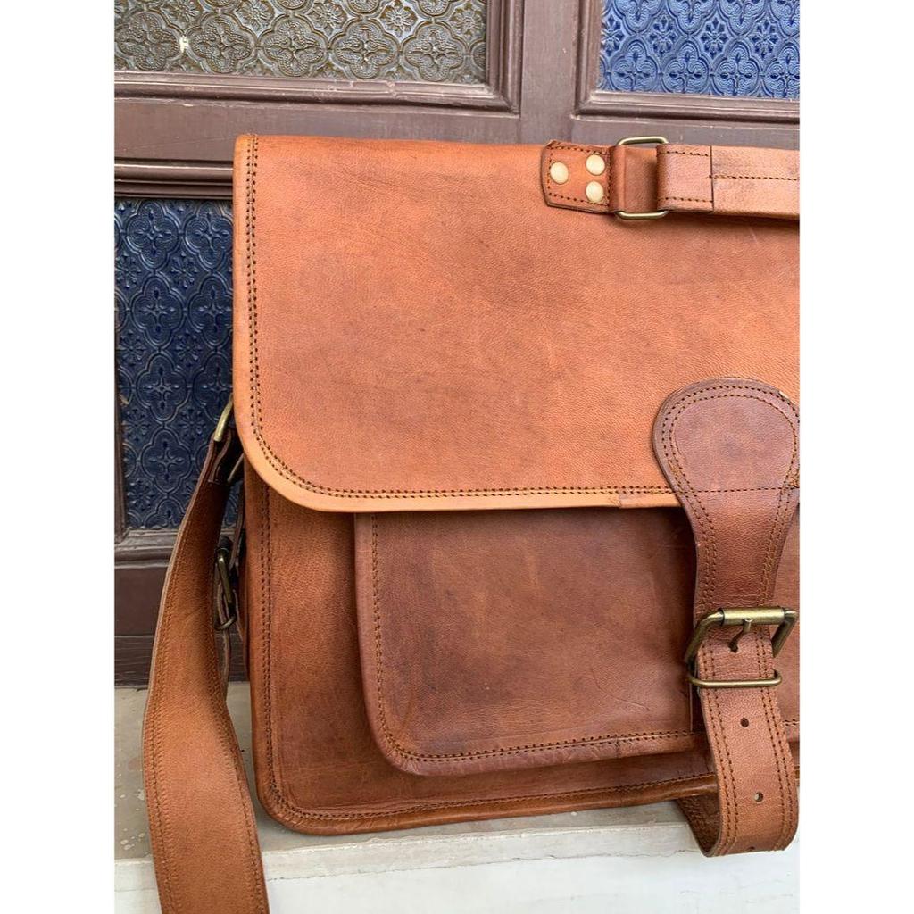 Handmade Leather Bag- Vintage Personalised Handmade Leather Messenger Bag Laptop Briefcase Computer Satchel Bag for Men & Women