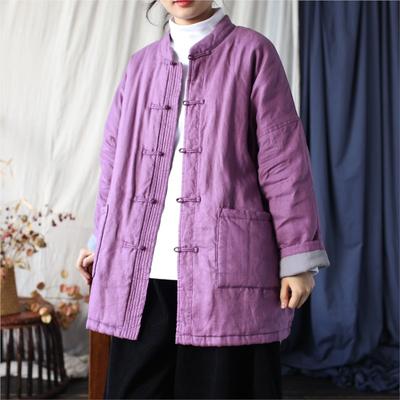 Женское зимнее пальто в китайском стиле с пряжкой, однотонное, винтажное, ретро, с длинными рукавами, однобортное пальто