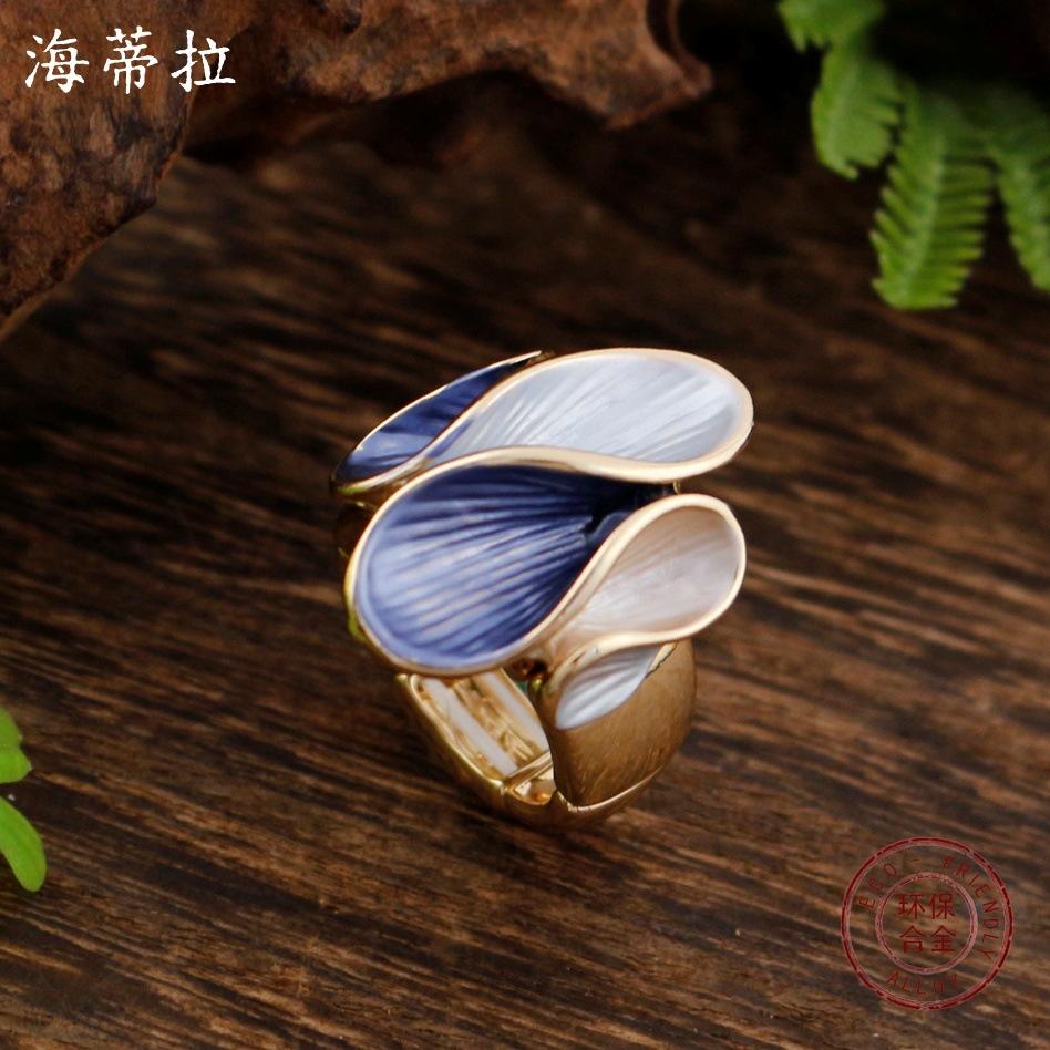 Новое эмалевое геометрическое кольцо с лепестками на резинке, женское модное простое неровное кольцо с цветком