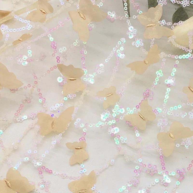 100X130 см Вышитая 3D Бабочка Сетка Кружево Ткань для для DIY Детской Одежды Женского Свадебного Платья Одежда Швейная Ткань