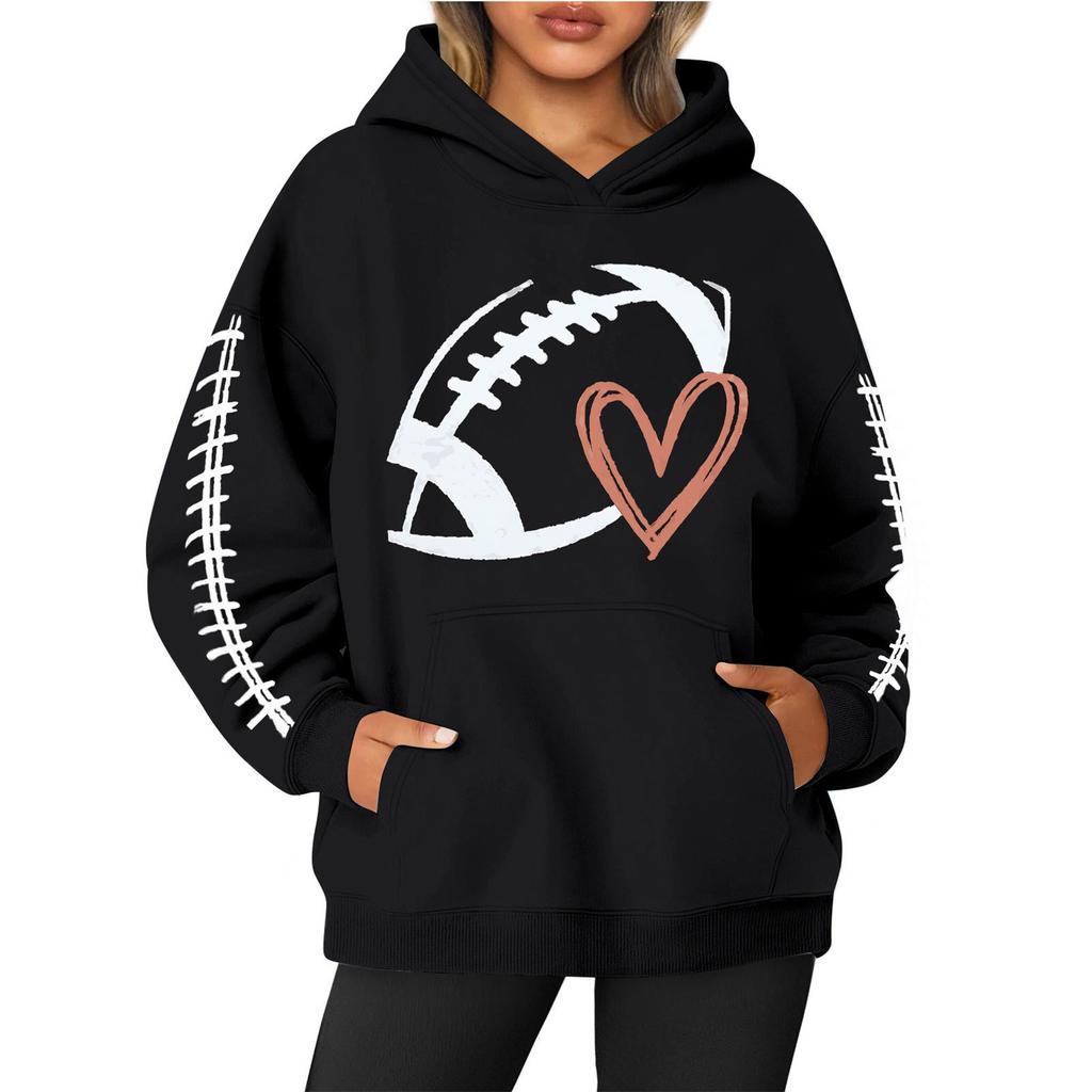Women's Round Neck Long Sleeve Rugby Print Top Hoodie