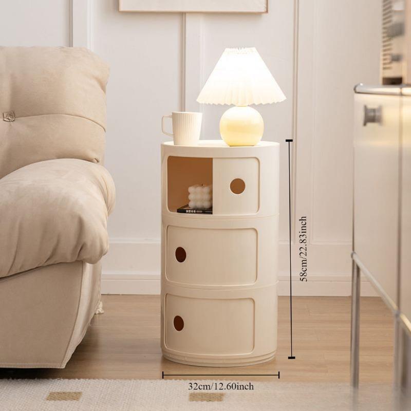 Round Bedside Table Nordic Plastic Bedside Cabinet for Bedroom Small Side End Table Nightstand Storage Locker