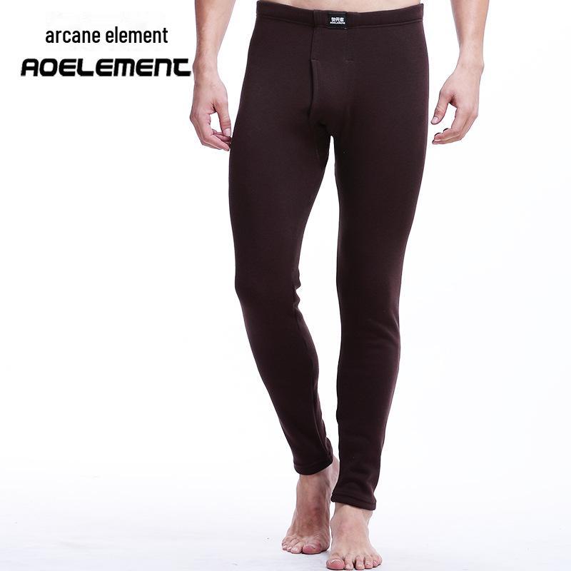 Men's Solid Color Slim Double-Layer Thickened Velvet Warm Pants for Autumn and Winter