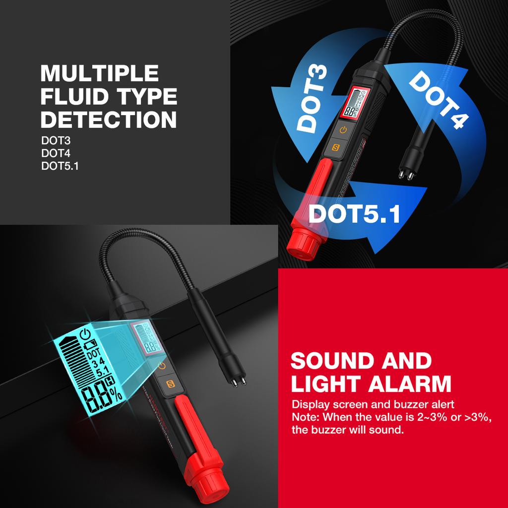 Brake Fluid Tester Auto Car Brake Liquid Digital Tester For DOT3/DOT4/DOT5.1 Brake Oil Quality Check Pen Sound Light Alarm